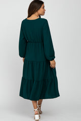 Forest Green Long Sleeve Tiered Maternity Maxi Dress