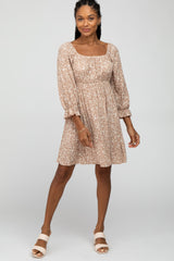 Taupe Floral 3/4 Sleeve Maternity Dress