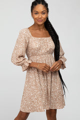 Taupe Floral 3/4 Sleeve Dress