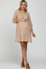 Taupe Floral 3/4 Sleeve Maternity Dress