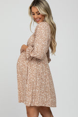 Taupe Floral 3/4 Sleeve Maternity Dress