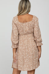 Taupe Floral 3/4 Sleeve Maternity Dress