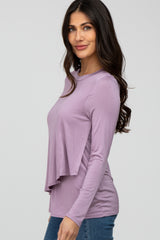 Lavender Solid Layered Front Long Sleeve Nursing Top