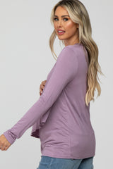 Lavender Solid Layered Front Long Sleeve Maternity/Nursing Top