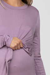 Lavender Solid Layered Front Long Sleeve Maternity/Nursing Top