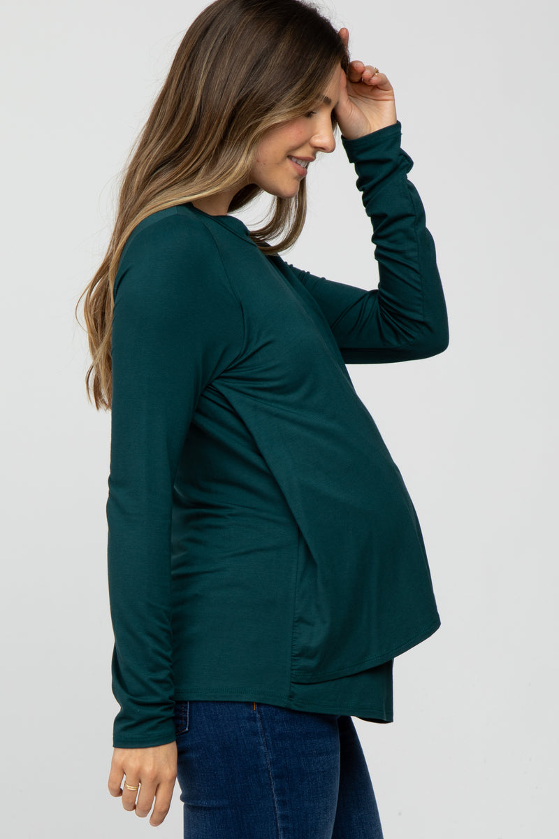 Forest Green Solid Layered Front Long Sleeve Maternity/Nursing Top ...