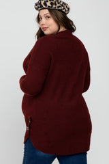 Burgundy Brushed Side Button Round Hem Maternity Plus Tunic