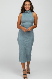 Light Blue Turtleneck Sleeveless Dress