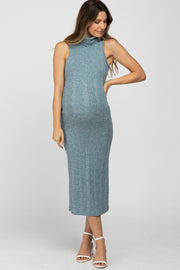 Light Blue Turtleneck Sleeveless Maternity Dress