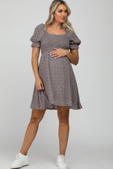 Grey Floral Smocked Square Neck Maternity Dress