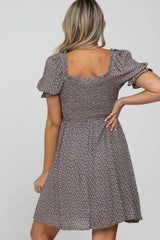 Grey Floral Smocked Square Neck Maternity Dress