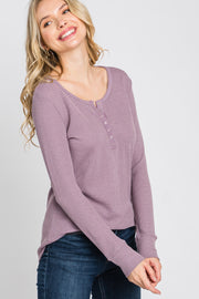 Lavender Waffle Knit Front Snap Button Top