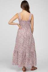 Lavender Smocked Floral Maternity Maxi Dress