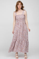 Lavender Smocked Floral Maternity Maxi Dress