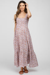 Lavender Smocked Floral Maternity Maxi Dress