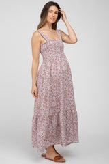 Lavender Smocked Floral Maternity Maxi Dress