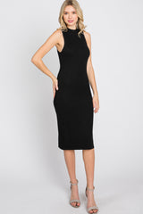 Black Ribbed Sleeveless Mock Neck Maternity Midi Dress