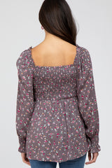 Purple Floral Long Sleeve Blouse