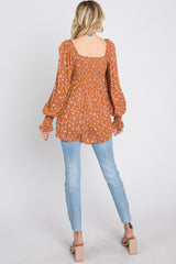 Rust Floral Long Sleeve Blouse