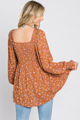 Rust Floral Long Sleeve Blouse