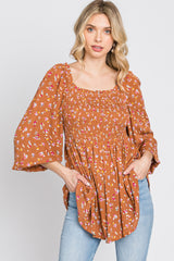 Rust Floral Long Sleeve Blouse