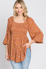 Rust Floral Long Sleeve Blouse