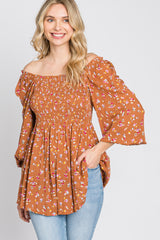 Rust Floral Long Sleeve Blouse