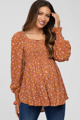 Rust Floral Long Sleeve Maternity Blouse