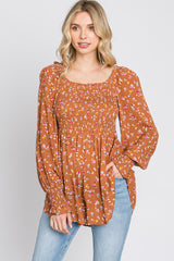 Rust Floral Long Sleeve Blouse