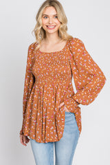 Rust Floral Long Sleeve Blouse