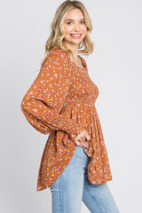 Rust Floral Long Sleeve Blouse