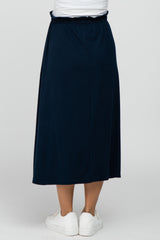 Navy Ruffle Waist Maternity Midi Skirt