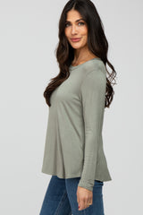 Light Olive Solid Long Sleeve Top