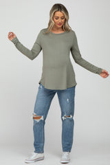 Light Olive Solid Long Sleeve Maternity Top