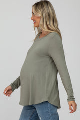 Light Olive Solid Long Sleeve Maternity Top