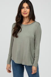 Light Olive Solid Long Sleeve Top