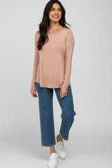 Light Mocha Solid Long Sleeve Top