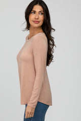 Light Mocha Solid Long Sleeve Top