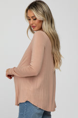 Light Mocha Solid Long Sleeve Maternity Top