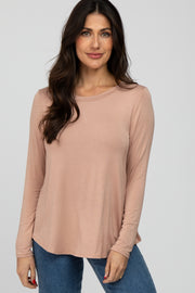 Light Mocha Solid Long Sleeve Top