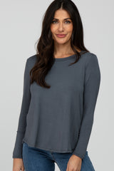 Charcoal Solid Long Sleeve Top