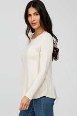 Beige Solid Long Sleeve Top