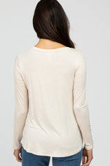 Beige Solid Long Sleeve Top