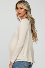 Beige Solid Long Sleeve Maternity Top