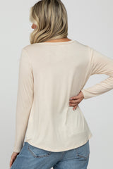 Beige Solid Long Sleeve Maternity Top