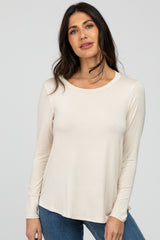 Beige Solid Long Sleeve Maternity Top