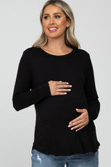 Black Solid Long Sleeve Maternity Top