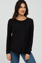 Black Solid Long Sleeve Maternity Top