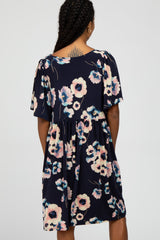 Navy Floral Babydoll Mini Dress