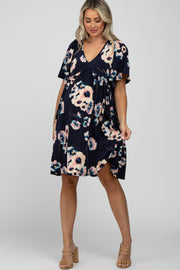 Navy Floral Babydoll Maternity Mini Dress